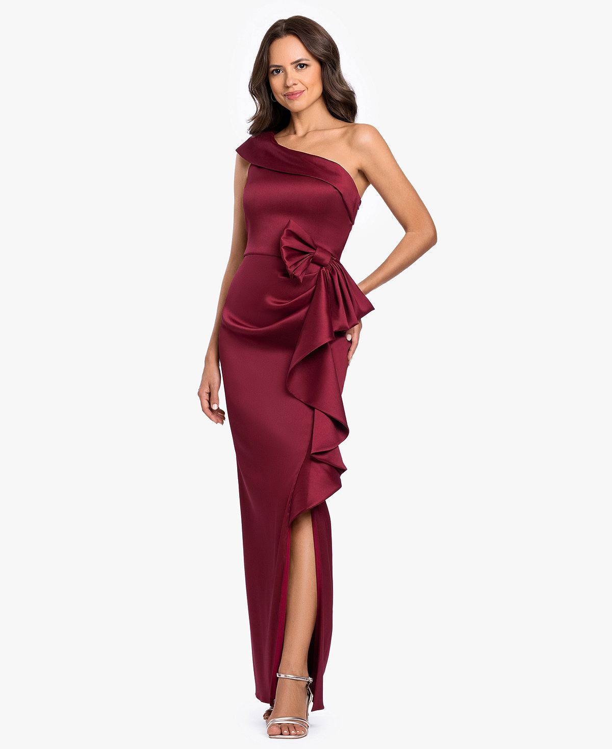 Betsy & Adam Women's Arcadia One-Shoulder Side Bow Ball Gown view 3 — MAYCSS fashion products