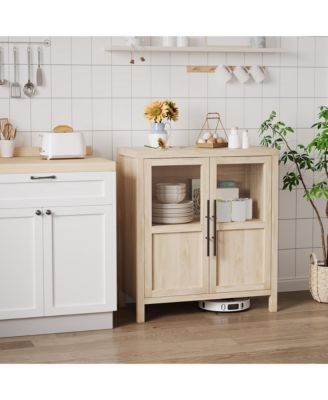 Farmhouse Glass Door Sideboard Cabinet, Heavy Duty Engineered Wood Storage Buffet for Dining Room Living Room