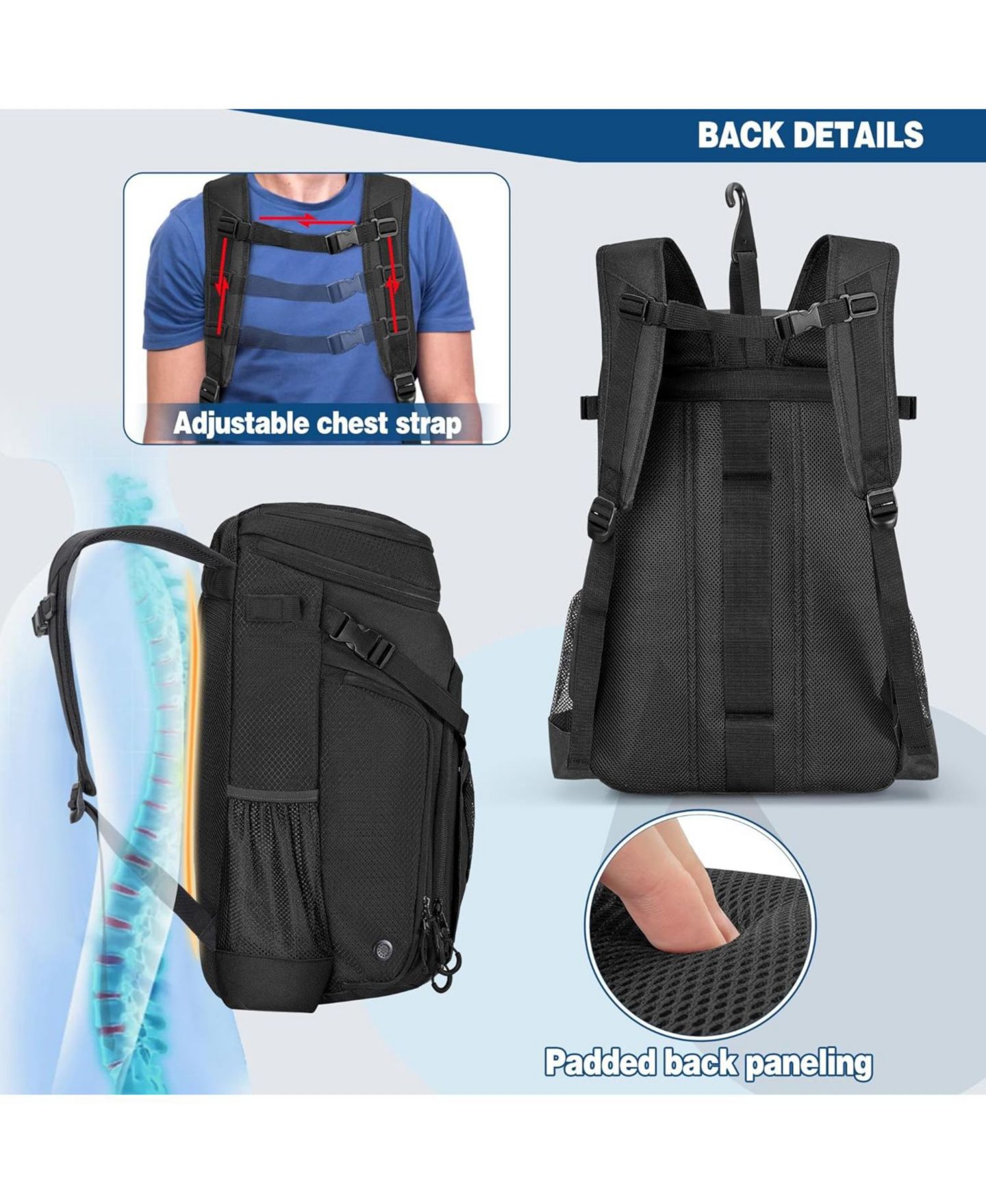 Рюкзак Furlihong Baseball Bag for Adult and Youth – Baseball Softball Bag with Helmet Holder, Shoe Compartment and Fence Hook для детей, цвет: Чёрный — фото 3