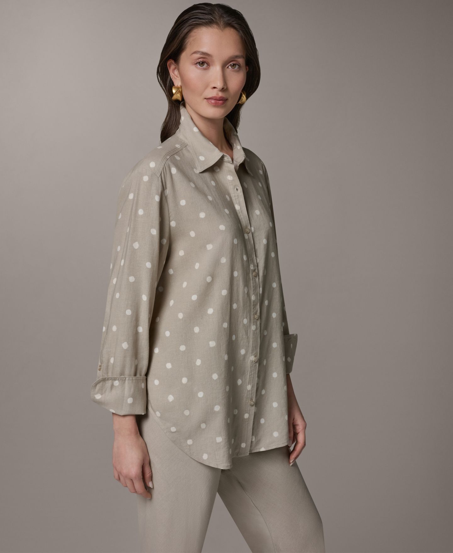 Женская рубашка Donna Karan Weekend Long-Sleeve Button-Front, цвет: Песчаниковый — фото 3