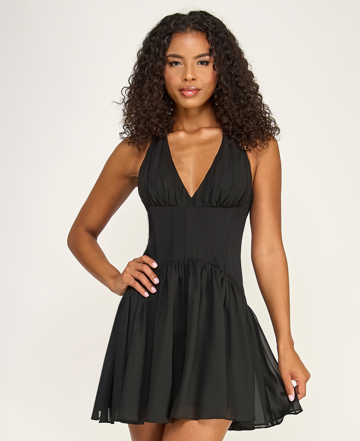 Seni & Cade Juniors' Halter Drop Waist Chiffon Dress