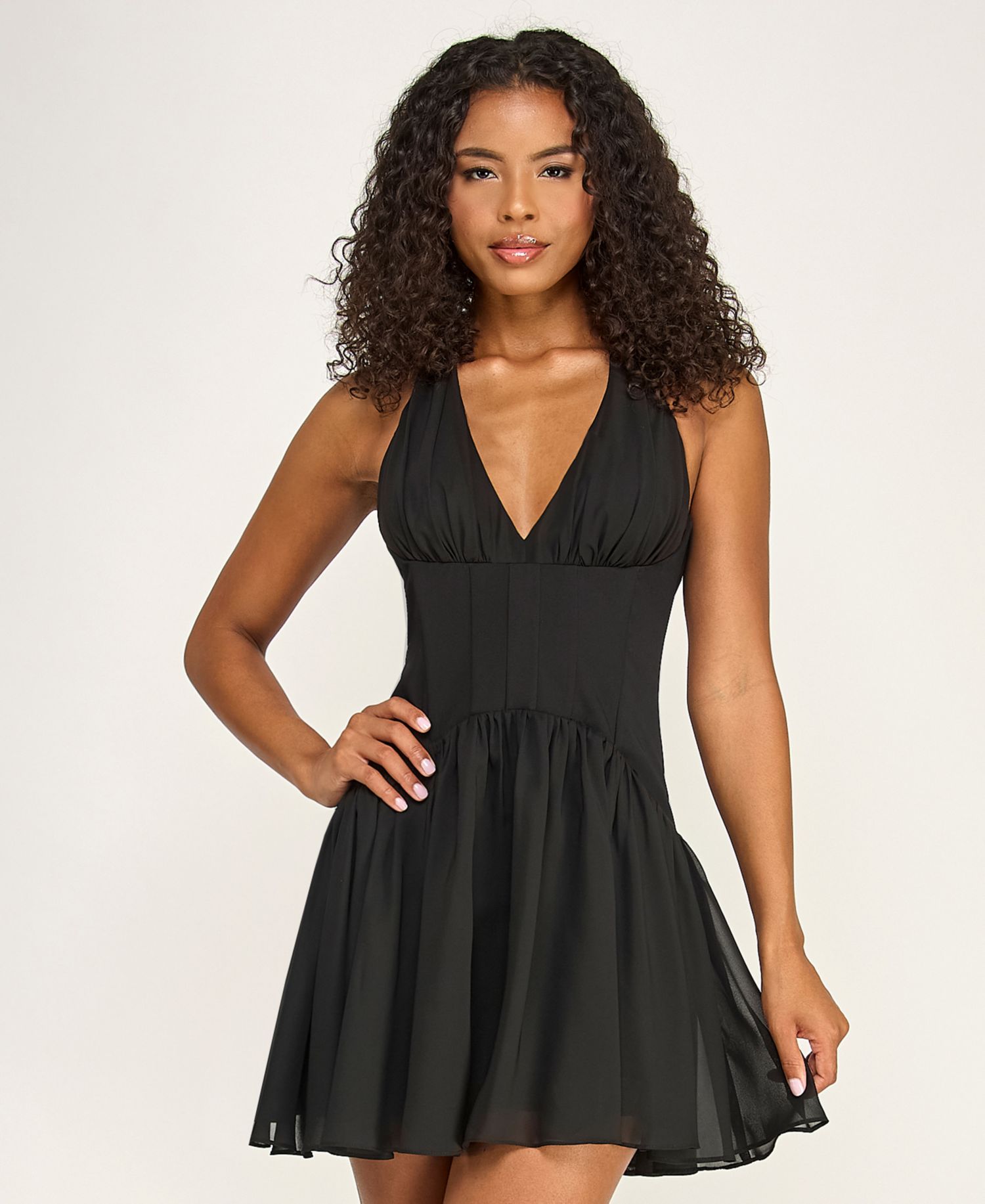 Juniors' Halter Drop Waist Chiffon Dress