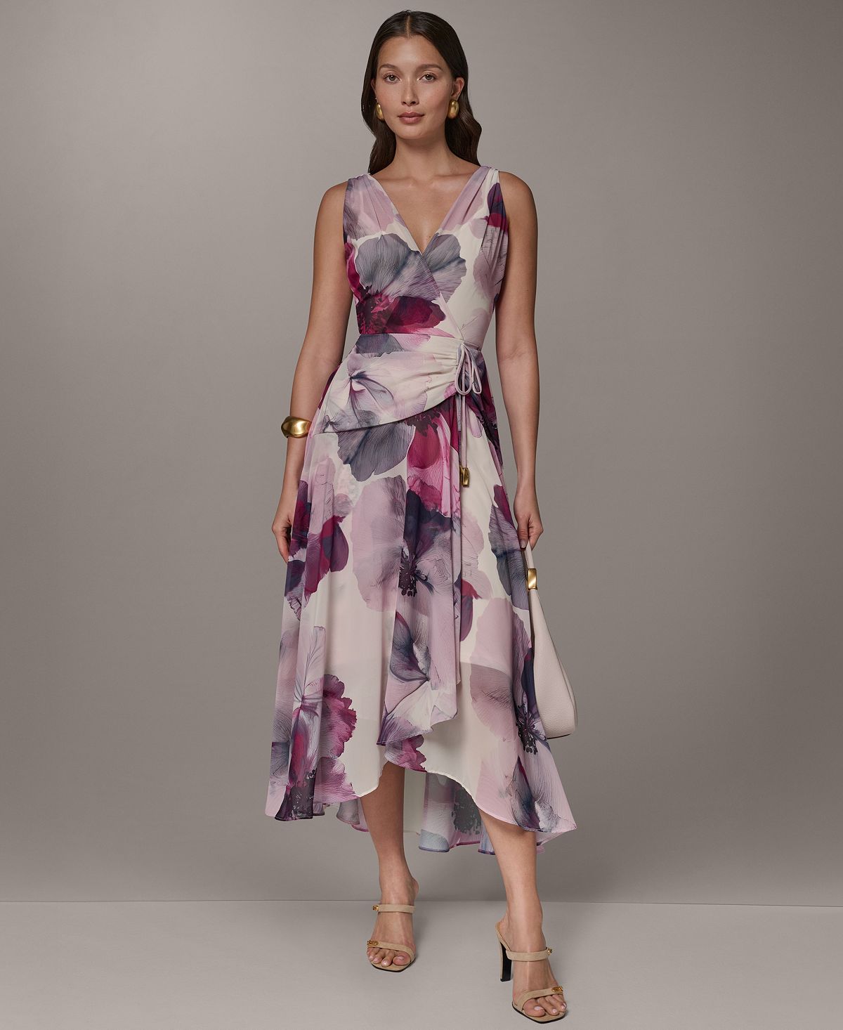 Donna Karan New York Women's Printed Chiffon Faux Wrap Midi Dress view 2 — MAYCSS fashion products