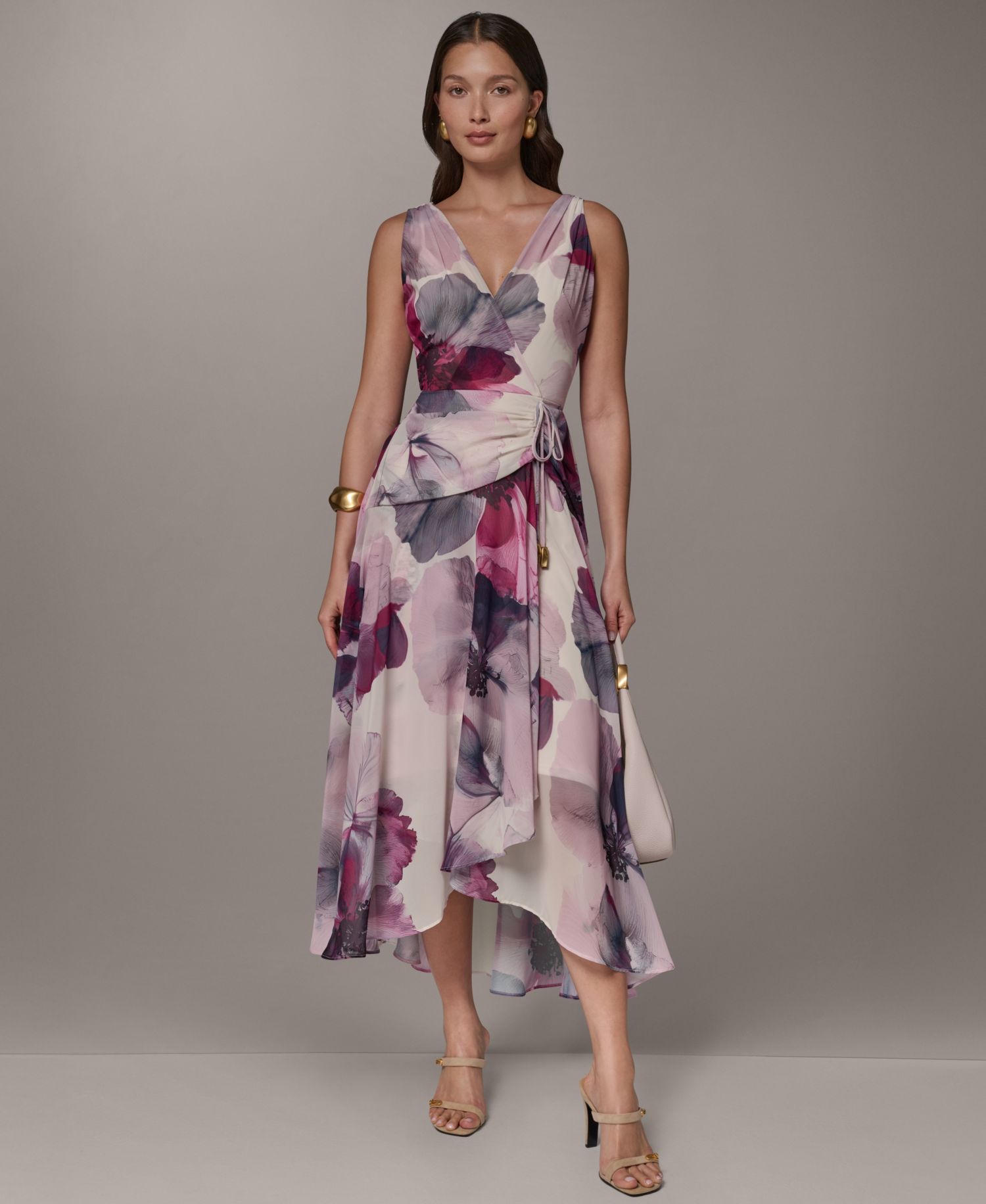 Women's Printed Chiffon Faux Wrap Midi Dress