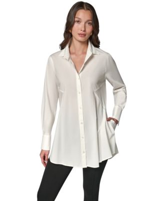 Women's A-Line Button-Down Poplin Tunic Top