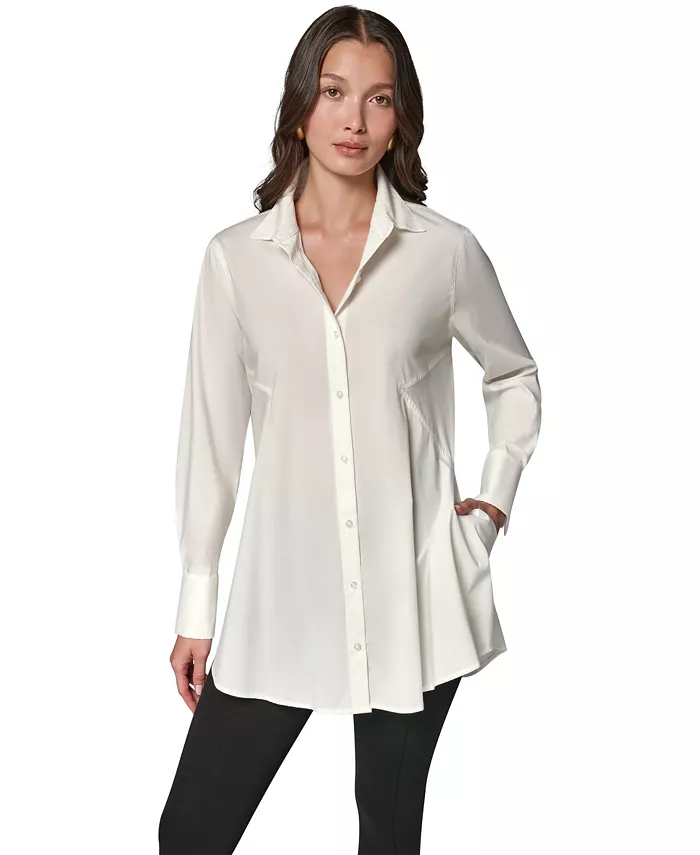 Women's A-Line Button-Down Poplin Tunic Top