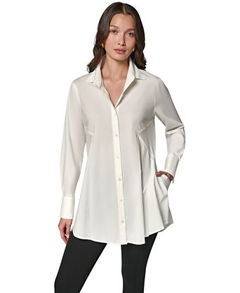 Women's A-Line Button-Down Poplin Tunic Top