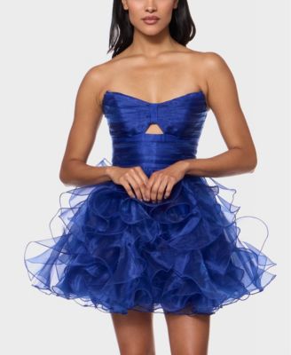 Juniors' Strapless Sweetheart Neck Organza Dress
