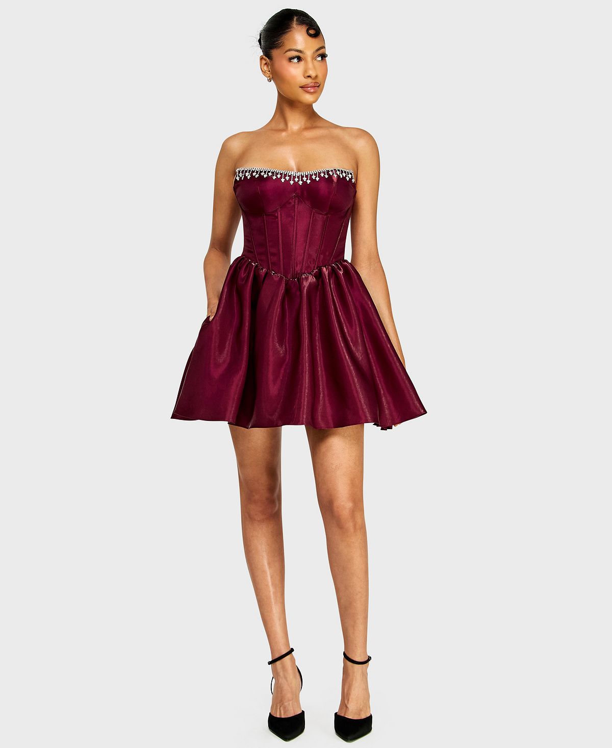 Alex & Sophia Juniors' Strapless Corset Bodice Mikado Dress view 2 — MAYCSS fashion products