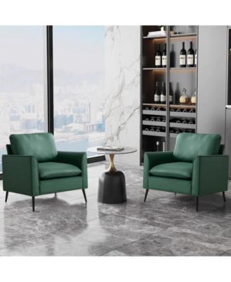 Leather Upholstered Sofa Chair Set of 2
