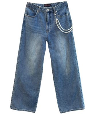 Girls' 7-16 Wide-Leg Chain Detail Jeans