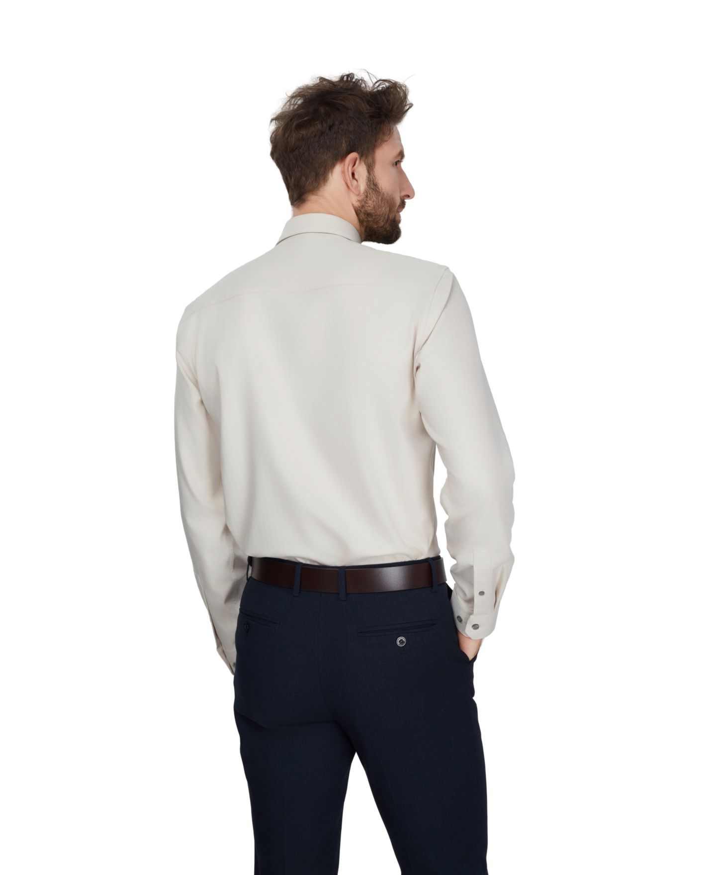 Мужская рубашка Alfani Herringbone Long-Sleeve Dress Shirt, цвет: Бежевый — фото 6
