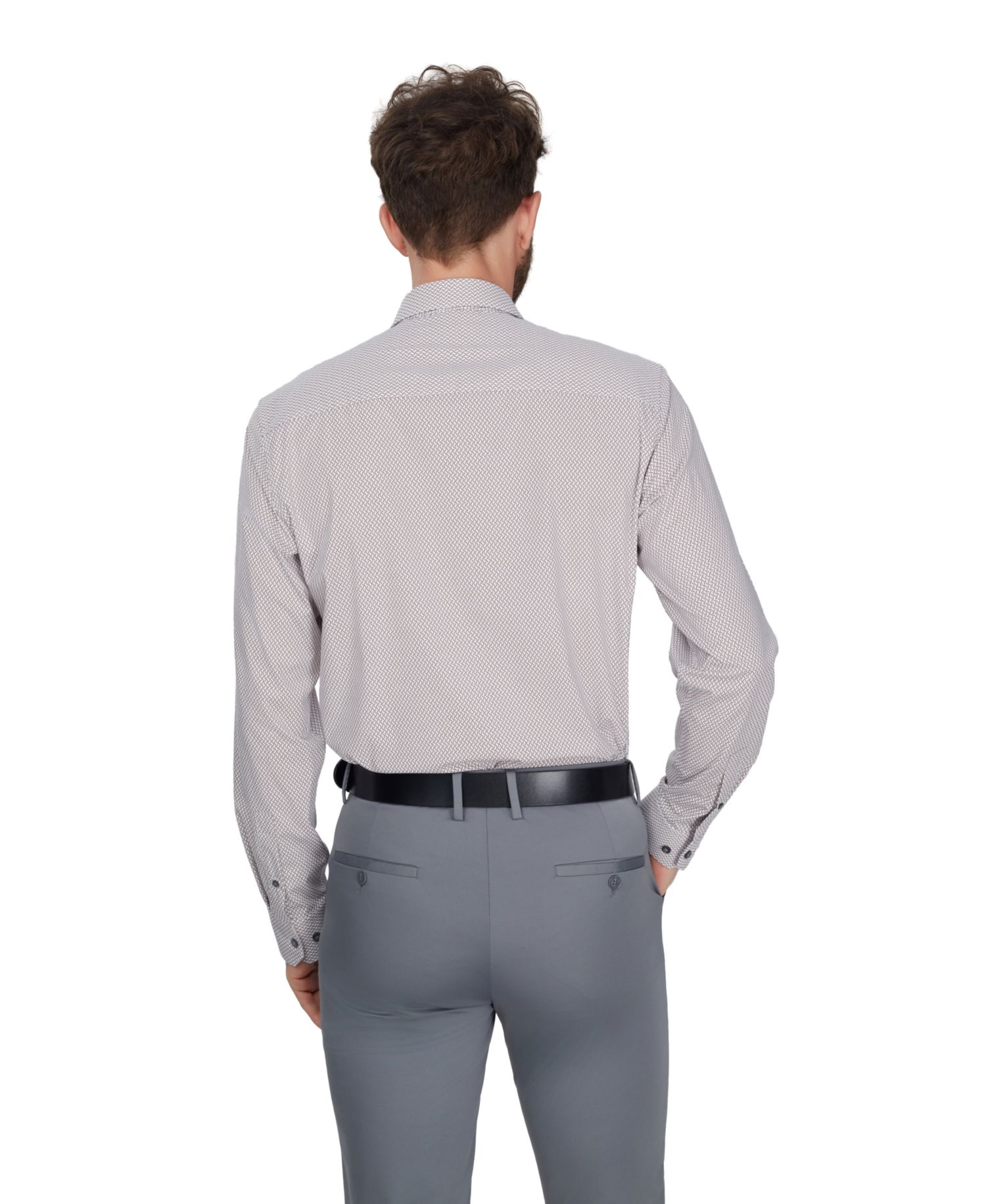 Men's Geometric Pattern Spread Collar Dress Shirt