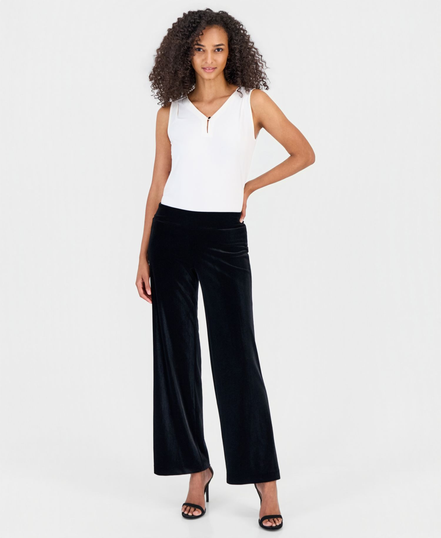 Petite High-Rise Pull-On Wide-Leg Velvet Pants