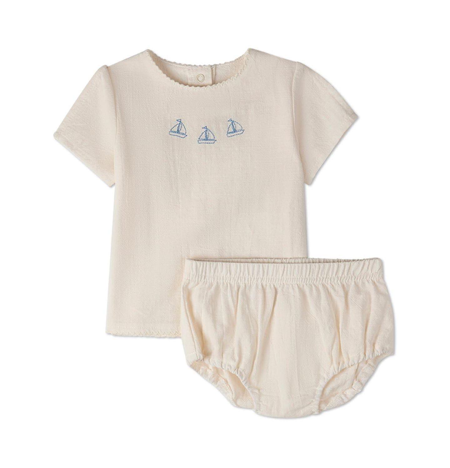MeMoi Baby Girls 2 Piece "Set The Sail" 100 percentage Cotton Bloomer Set, цвет: Морская соль — фото 1