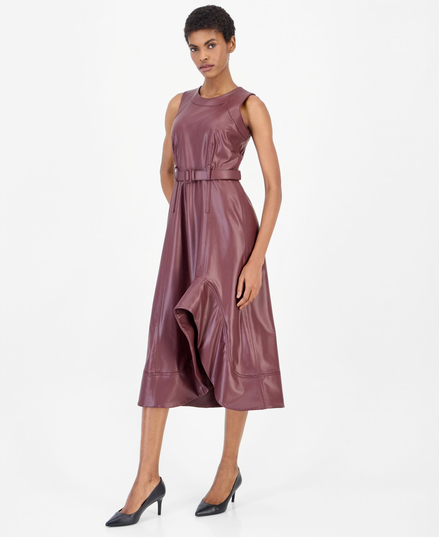 Women's Faux Leather Asymmetrical A-Line Dress