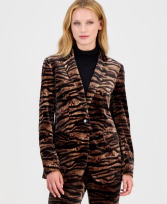 Women's Velvet Animal-Print Blazer
