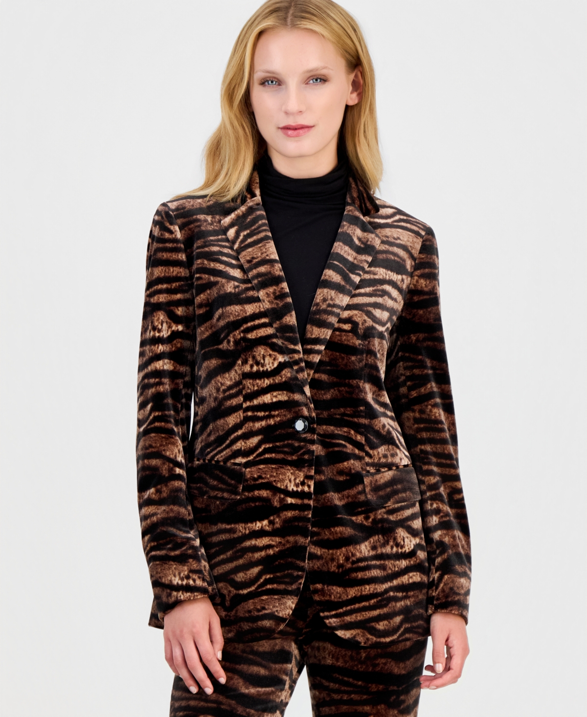 Anne Klein Women's Velvet Animal-Print Blazer