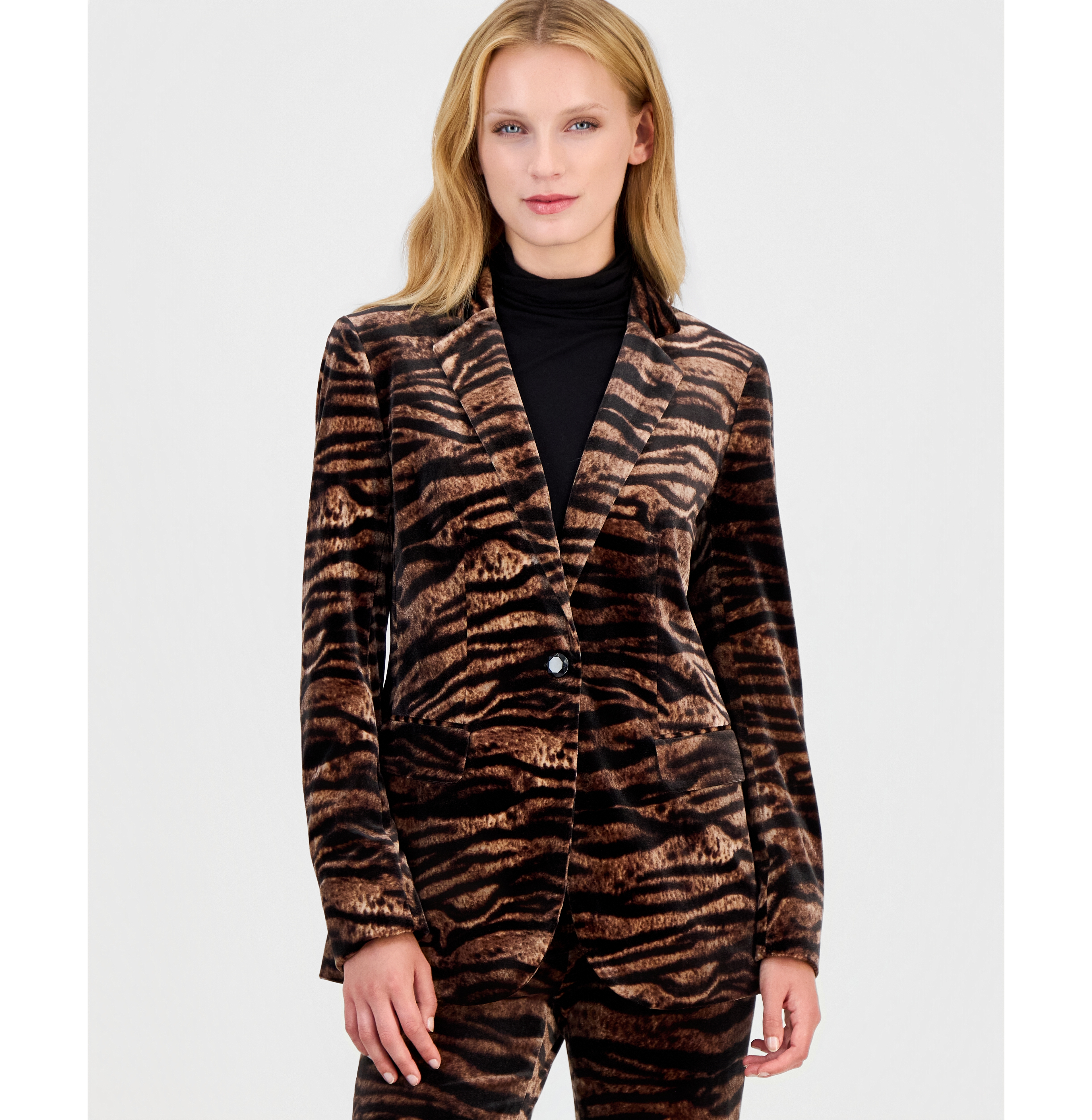 Anne Klein Women's Velvet Animal-Print Blazer