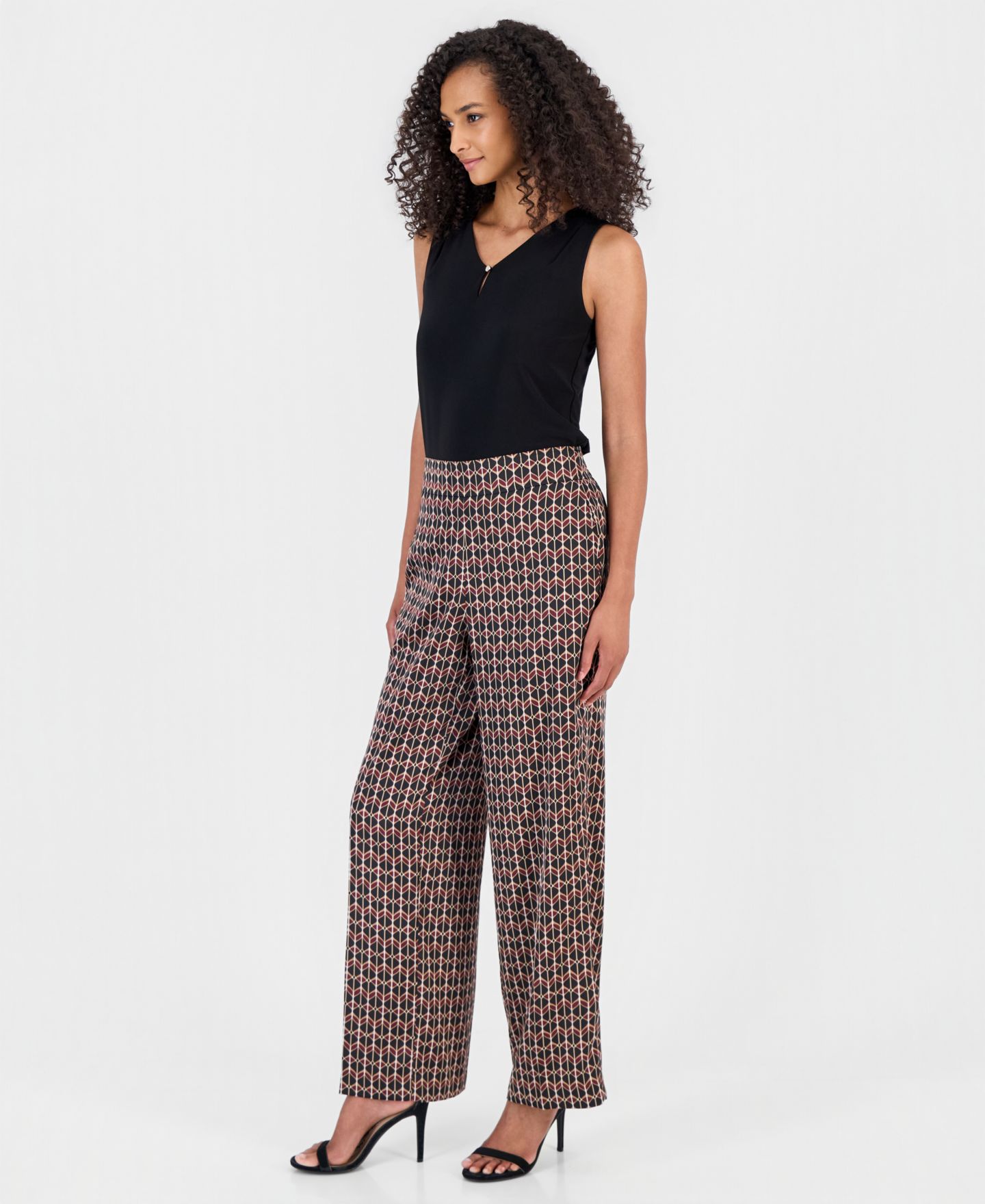 Женские брюки Anne Klein High Rise Pull-On Wide Leg, цвет: Чёрный разноцветный — фото 2
