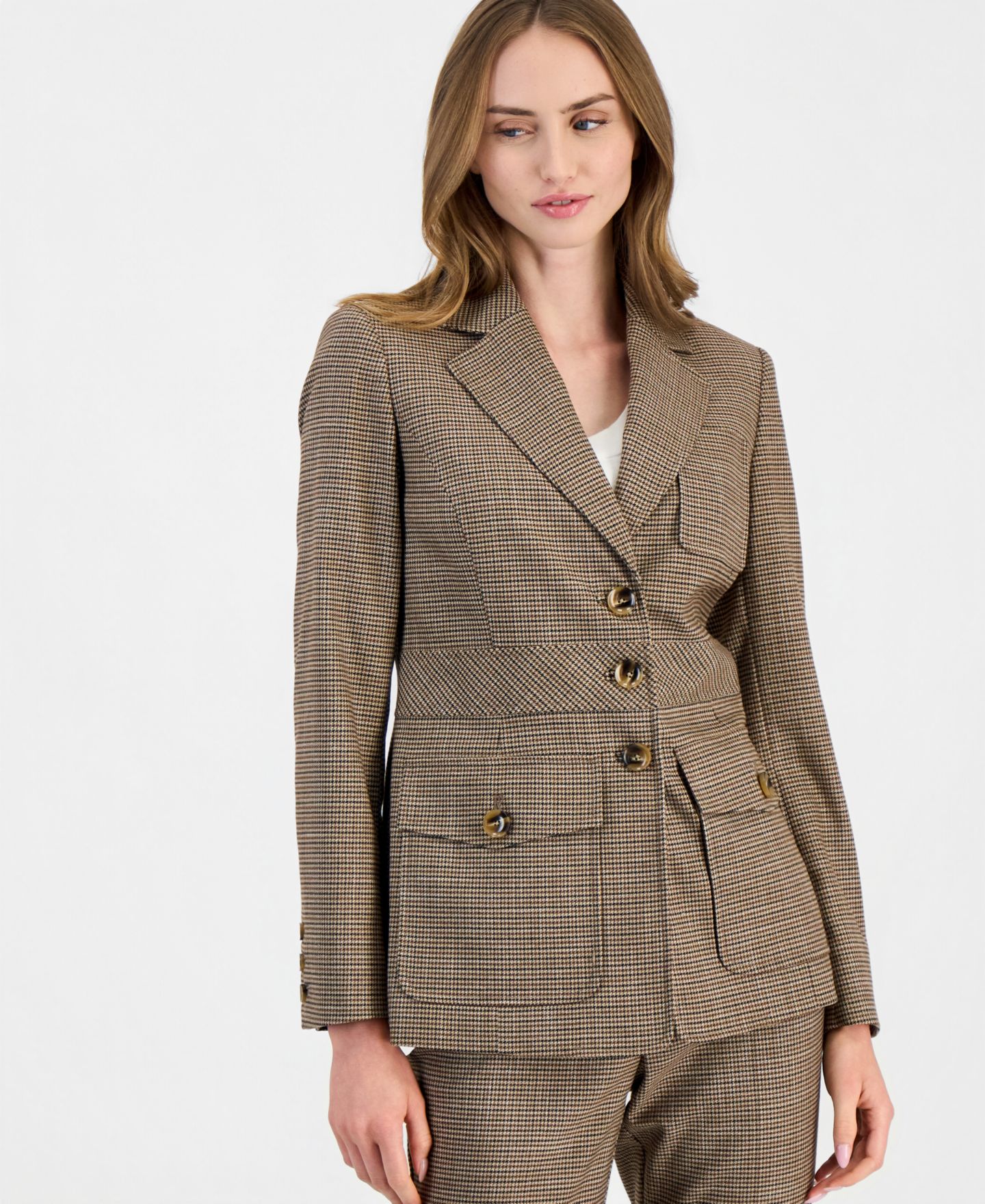 Женский пиджак Anne Klein Plaid Three-Button Blazer, цвет: Разноцветный — фото 1
