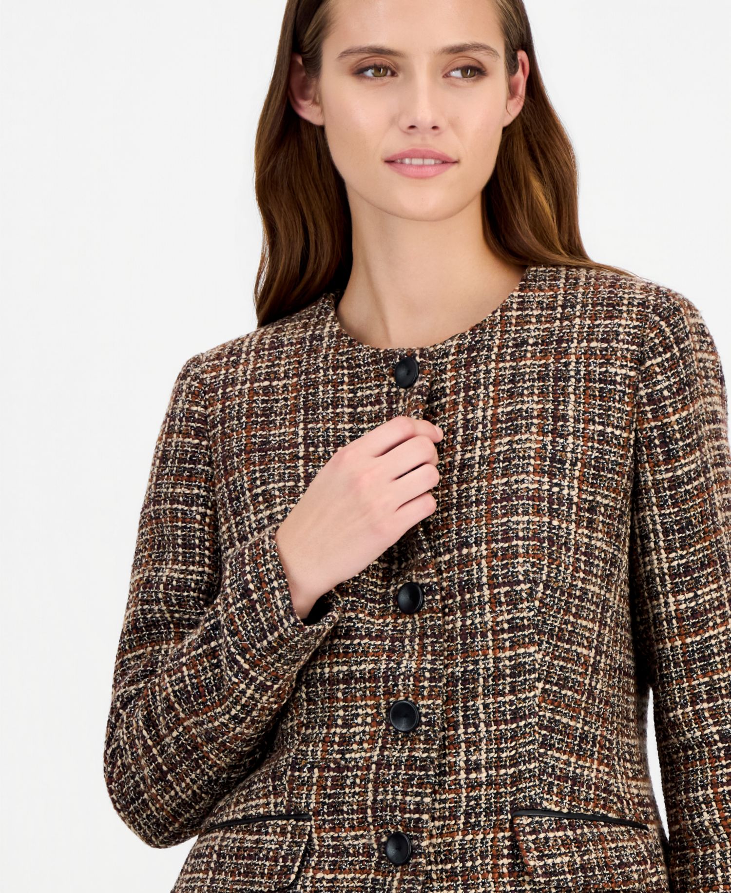 Women's Collarless Plaid Blazer