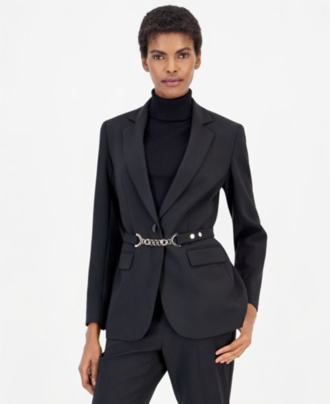 Женский пиджак Anne Klein Notch Collar Belted Blazer, цвет: Чёрный