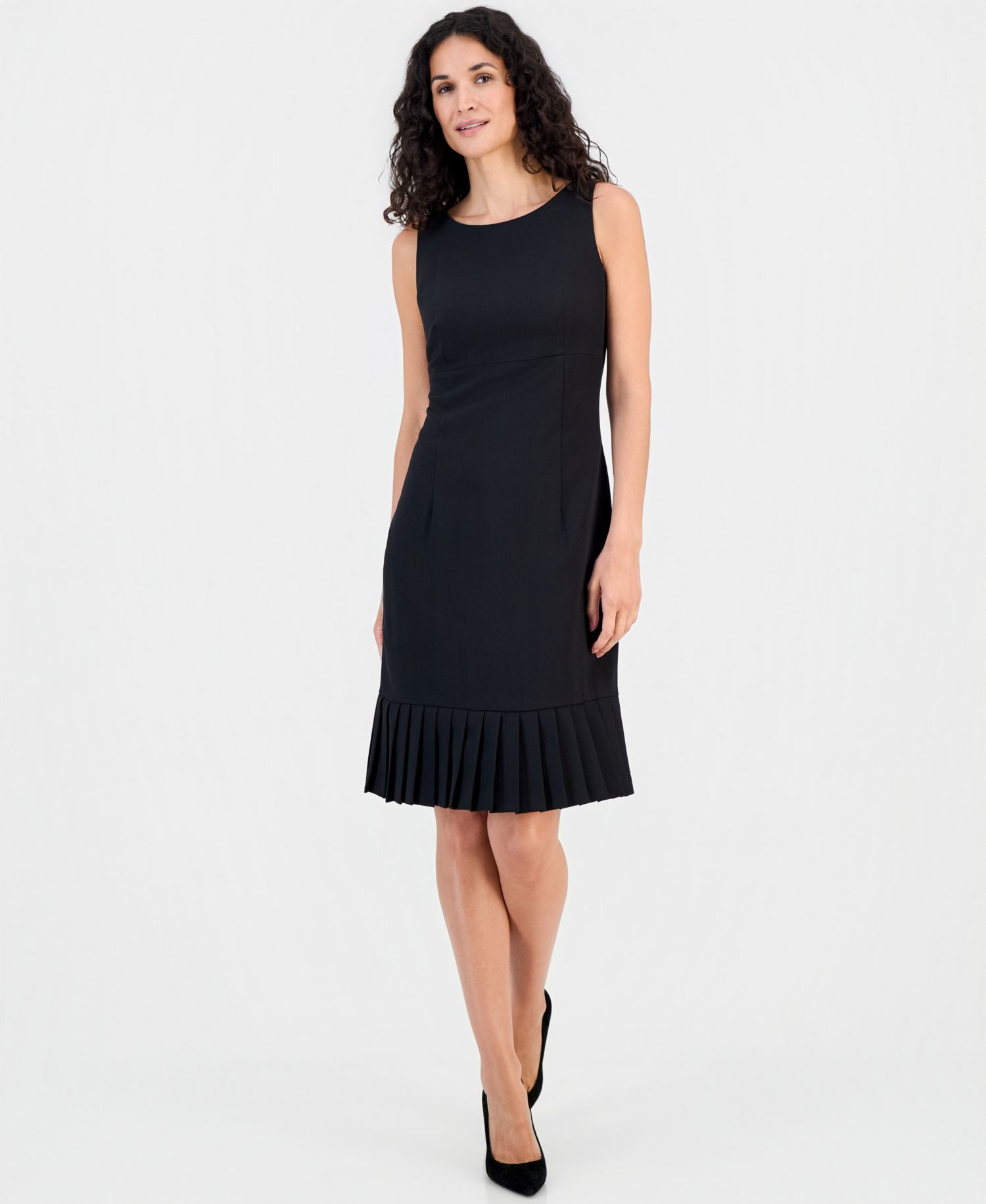 Women's Sheath with Pleat Sleeveless Crewneck Dress