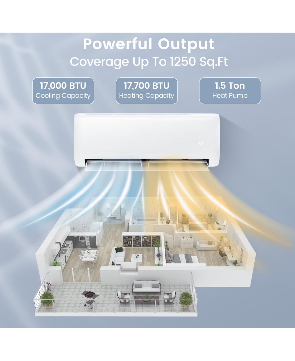 Ecooso Airtural Series 18000 Btu 21 SEER2 Ductless Mini Split Air Conditioner and Heater 208-230V Energy Star Certified