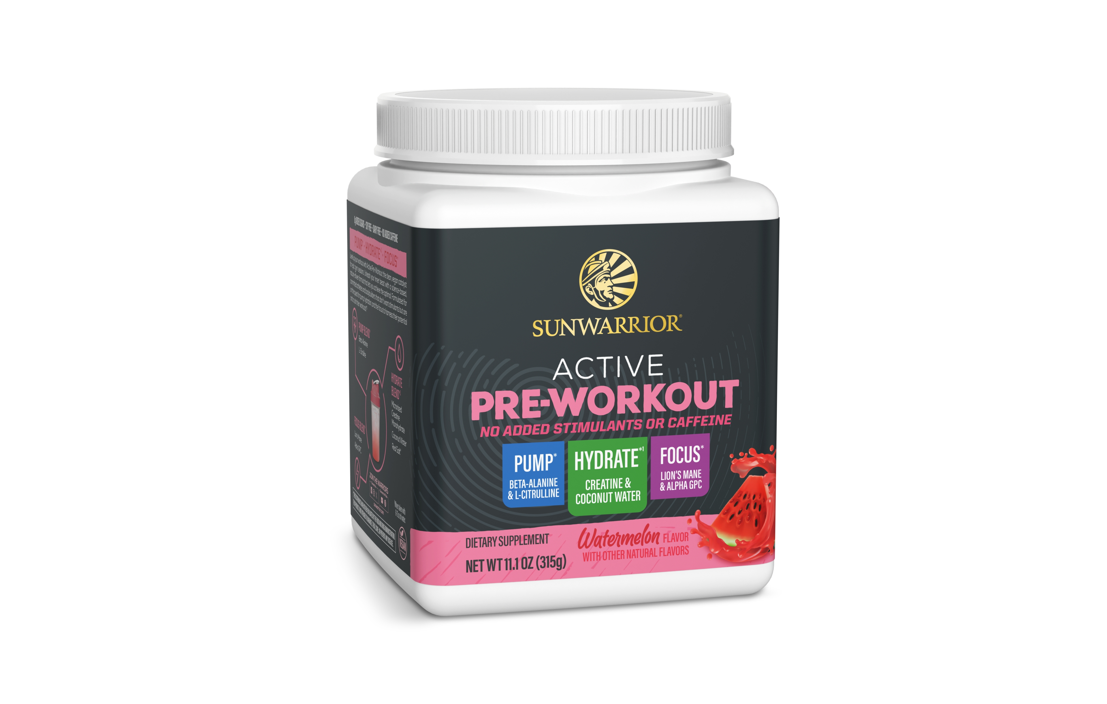 Sunwarrior Active Pre Workout Powder for Pump, Focus, and Hydration No Added Stimulants or Caffeine 315 Gram Tub
