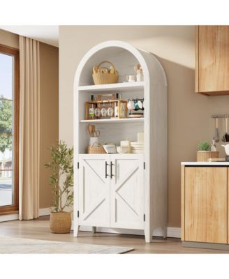 Arched Kitchen Pantry Cabinet with Doors, 5-Tier Open Display Shelf with Nice Texture, Farmhouse Storage Cabinet for Kitchen, Living Room