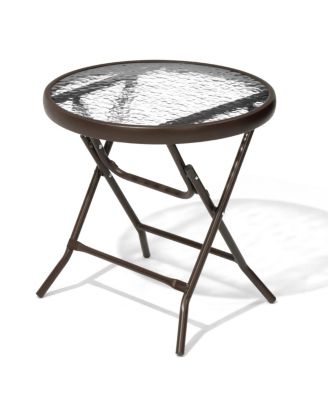 Outdoor Folding Tempered Glass Side Table Patio Bistro Coffee Table