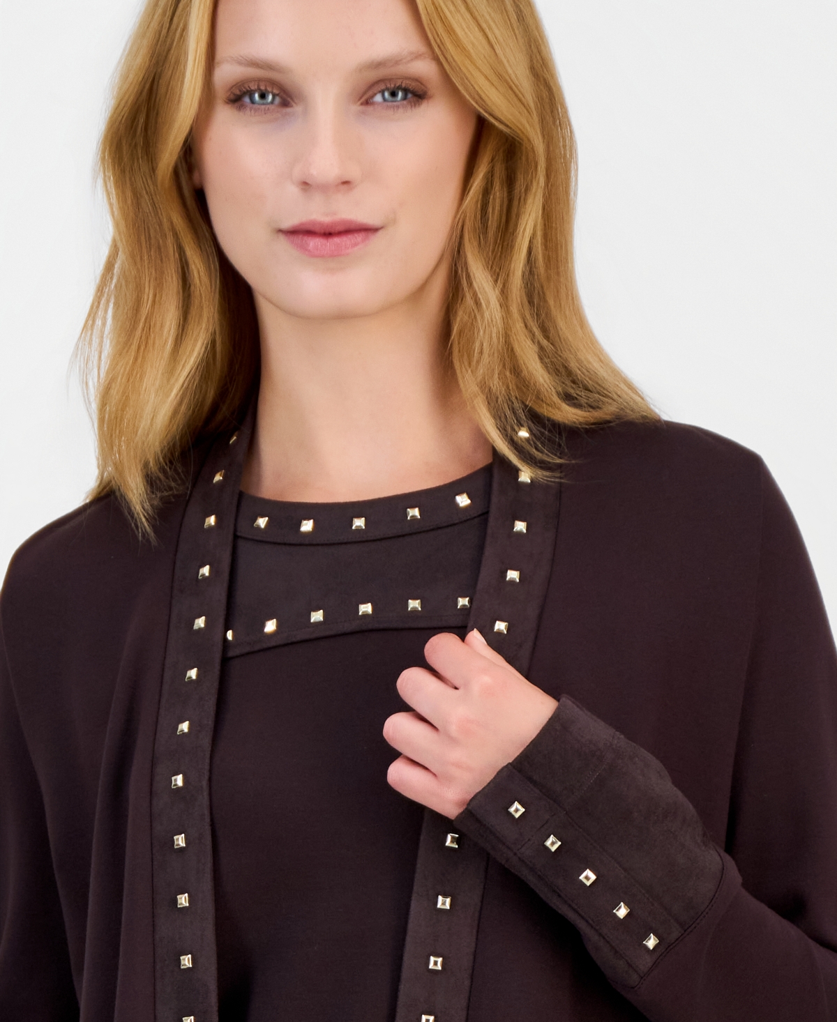 Anne Klein Petite Embellished Long-Sleeve Open-Front Cardigan
