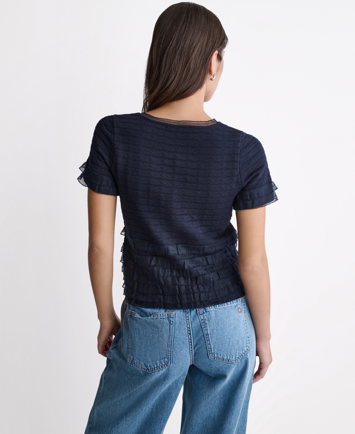 Bcbg Women's Pointelle Ruffle Short-Sleeve Sweater