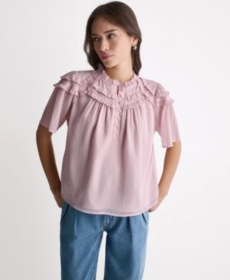Women's Crewneck Short-Sleeve Ruffle Top