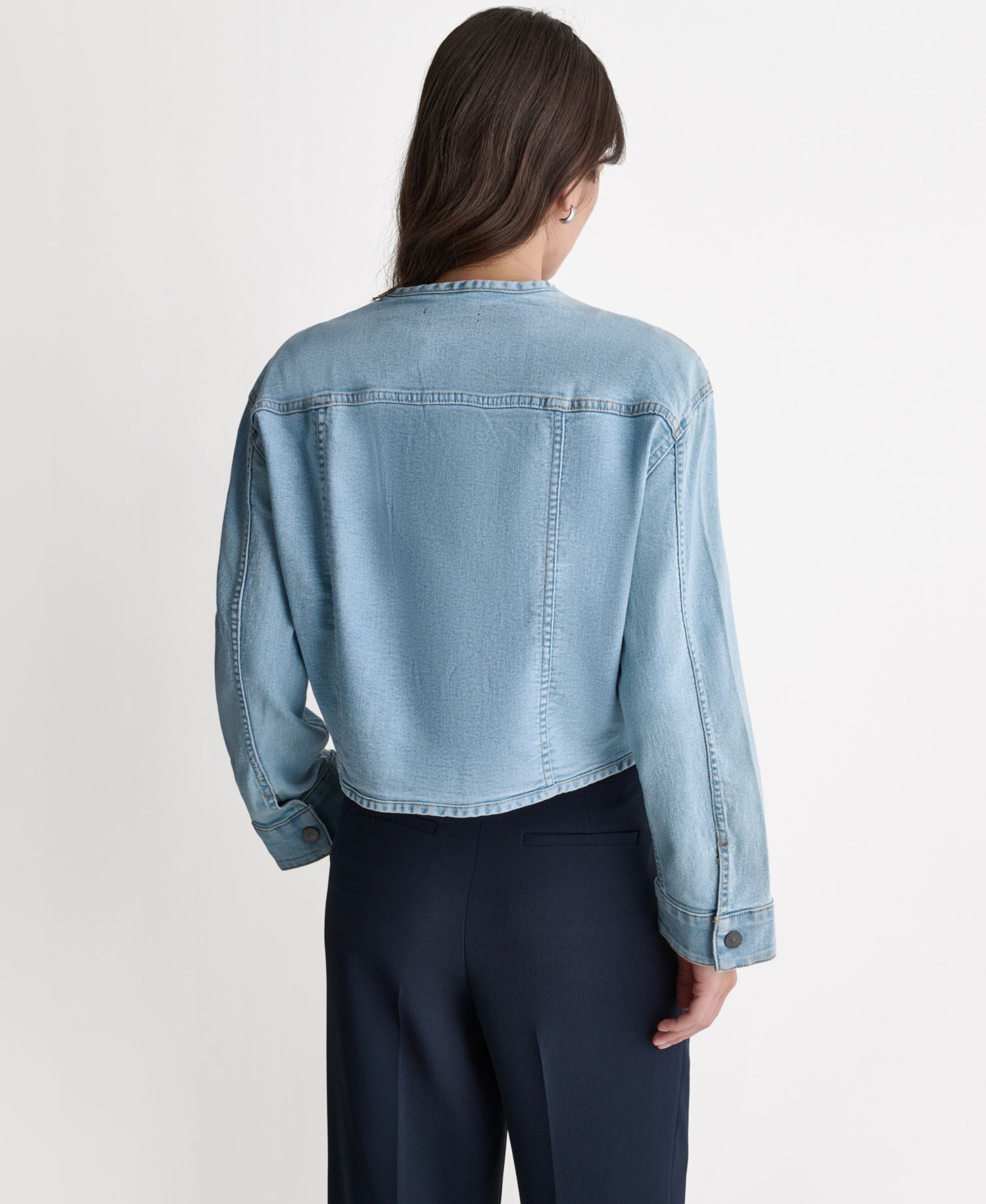Women's Boxy Crewneck Button-Front Denim Jacket