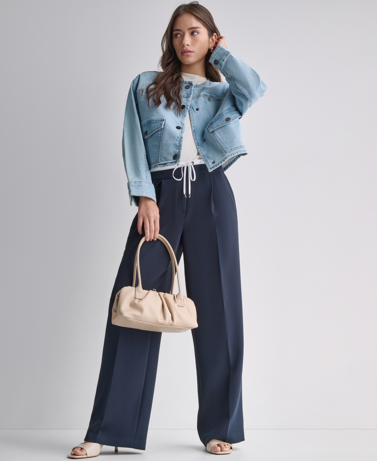 Bcbg Women's Wide-Leg Contrast Waist Pleated Front Pants