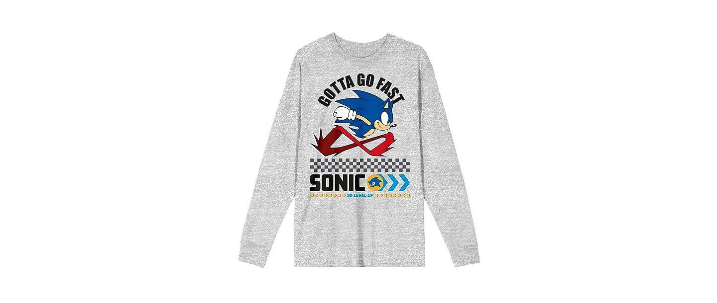 Мужская футболка Sonic the Hedgehog Modern Gotta Go Fast Crew Neck Long Sleeve Athletic Heather Adult Tee-Large, цвет: Серый — фото 3
