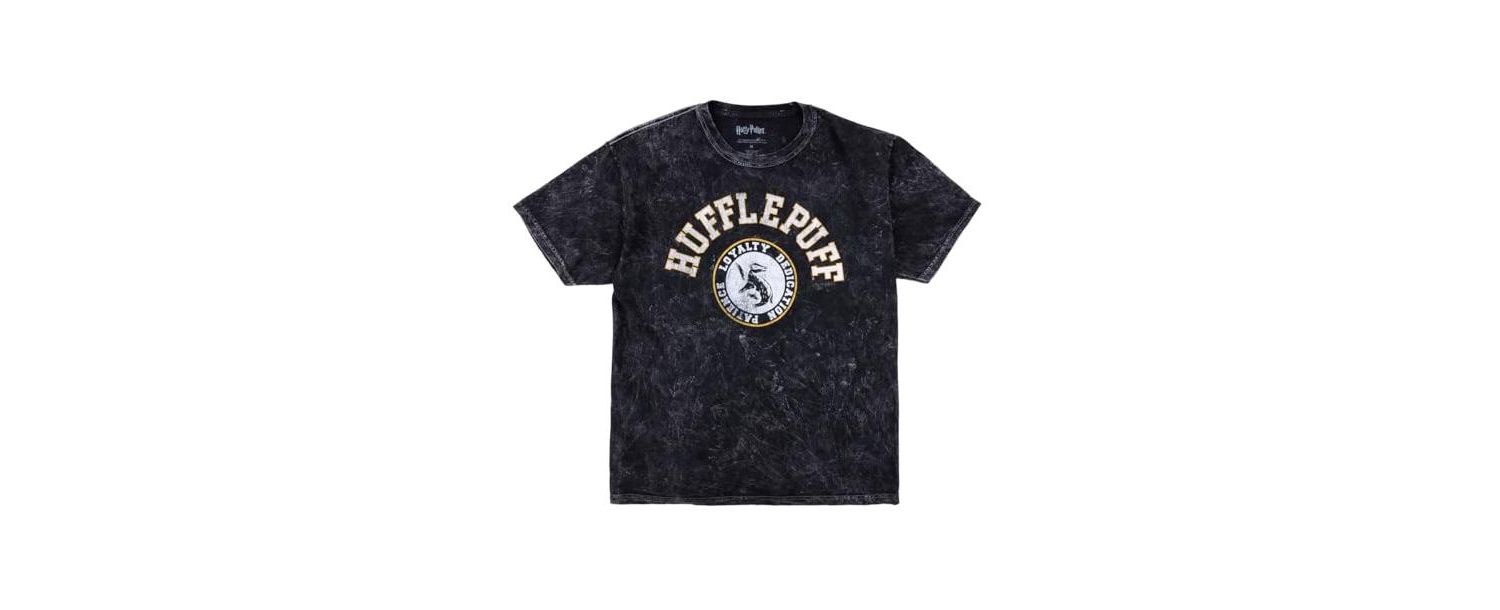 Men's Hufflepuff Varsity Black Vintage Mineral Wash Crew Neck Short Sleeve T-shirt-XXL