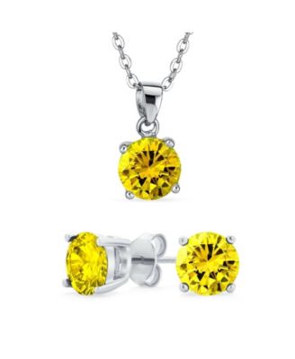 4CTW Round CZ Solitaire Stud Earrings and Pendant Necklace Set .925 Sterling Silver