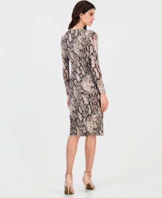 anne klein grey dress Petite Printed Boat Neck Midi - Natural Clay Multi secure fit that’s easy