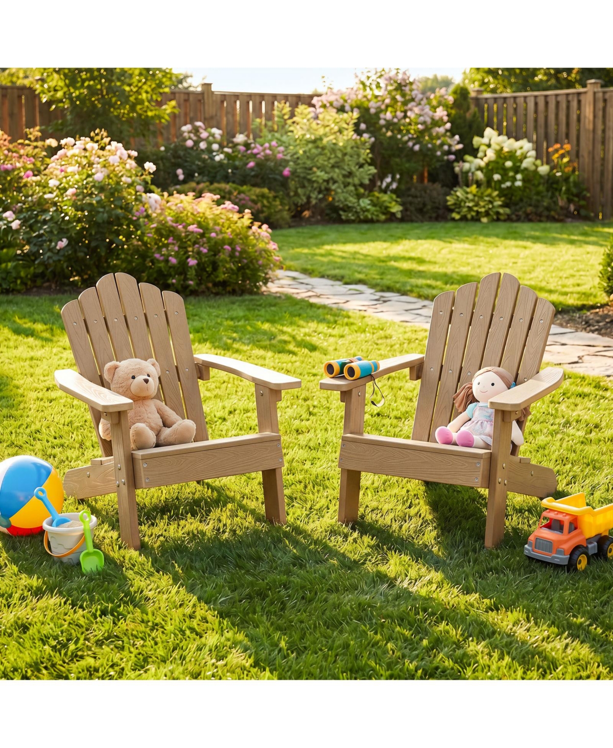 Gymax Kids Adirondack Chairs Tilted High Backrest Wide Armrests and Angled Seat