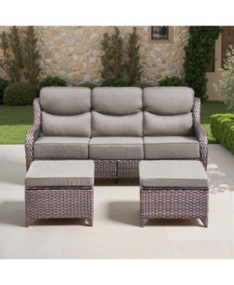 Wicker Outdoor Patio Furniture Set 3 Pieces Patio Conversation Set, Rattan Sofa Couch with Ottomans for Deck Porch and Garden