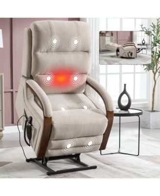 Power Chenille Lift Recliner Chair Dual Motor Infinite Position Up to 350 LBS with Solid Wood Armrests