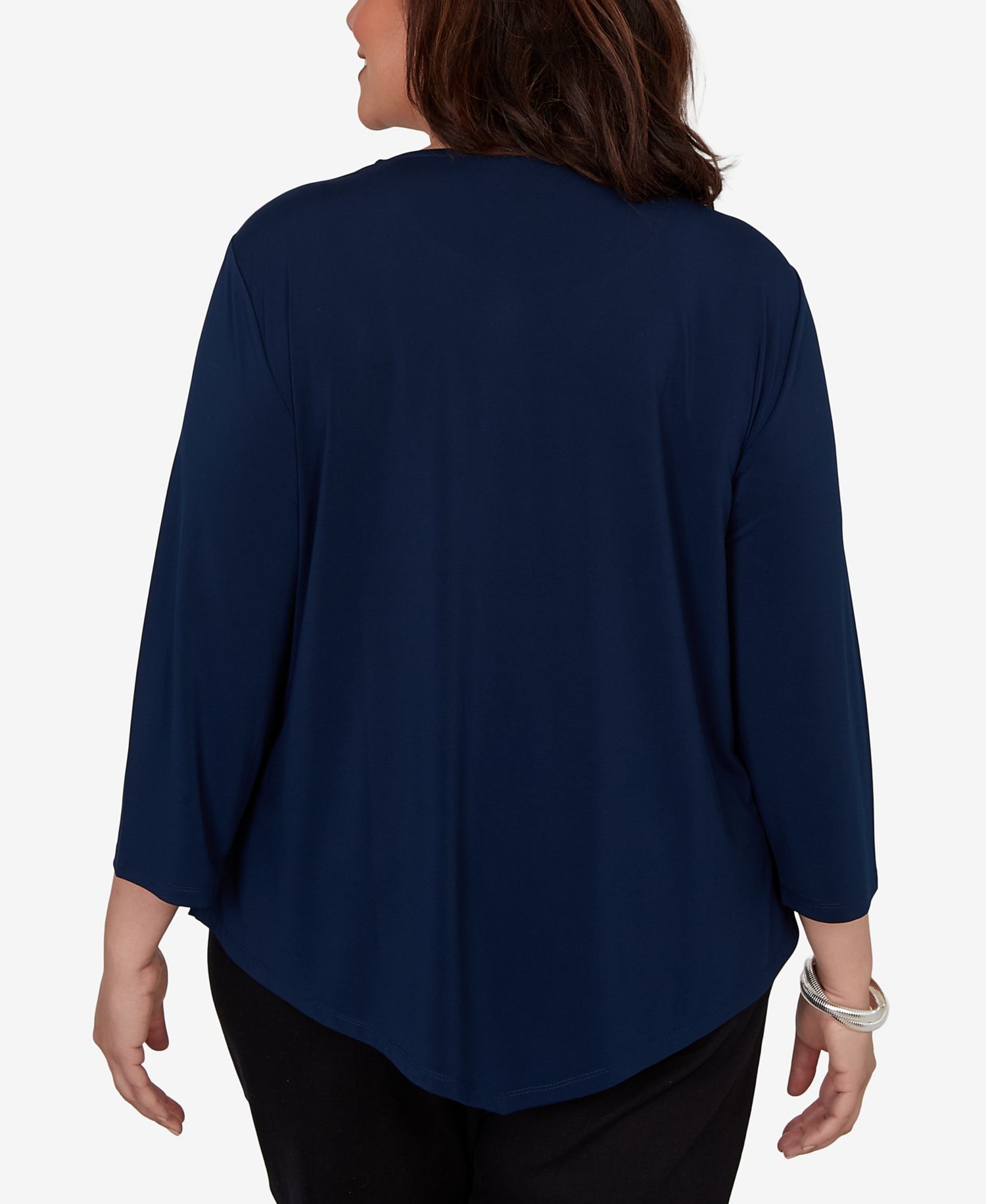 Plus Size Etched Plaid Diagonal Puff Printed Top