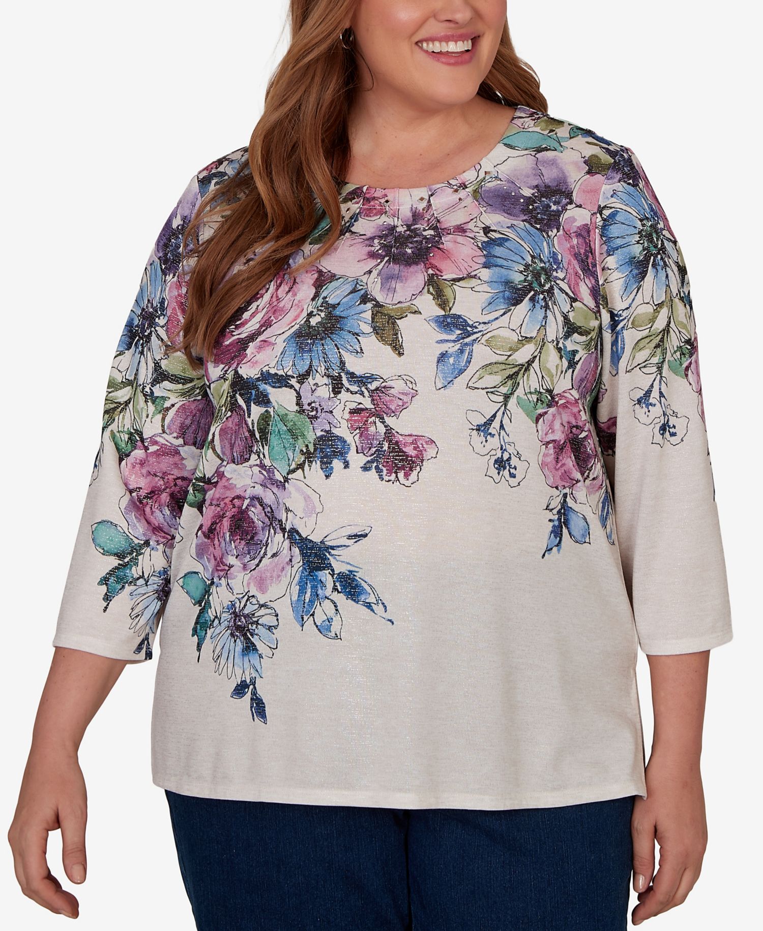 Plus Size Falling Roses Knit Top