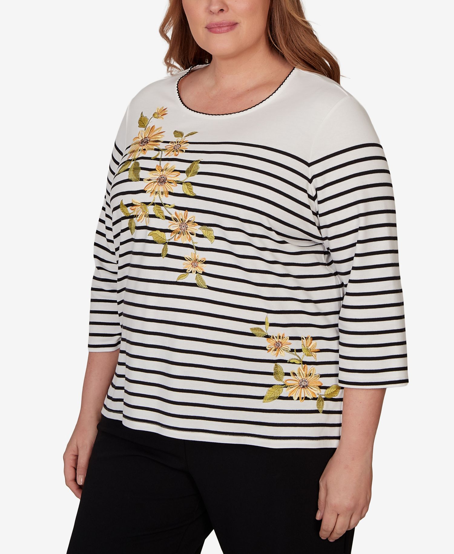 Plus Size Sunflower Stripe Knit Top