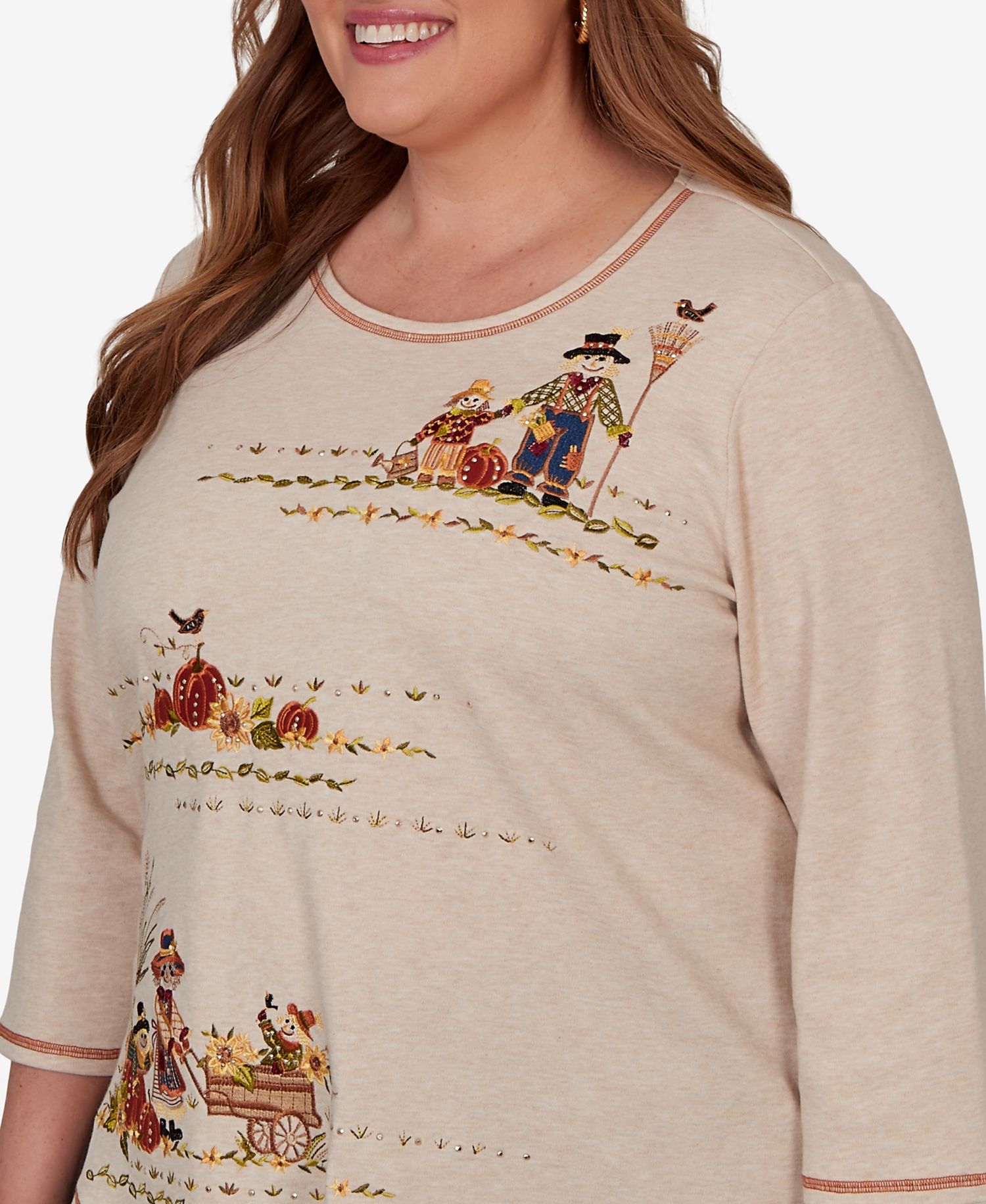Plus Size Scarecrow Family Embroidered Top