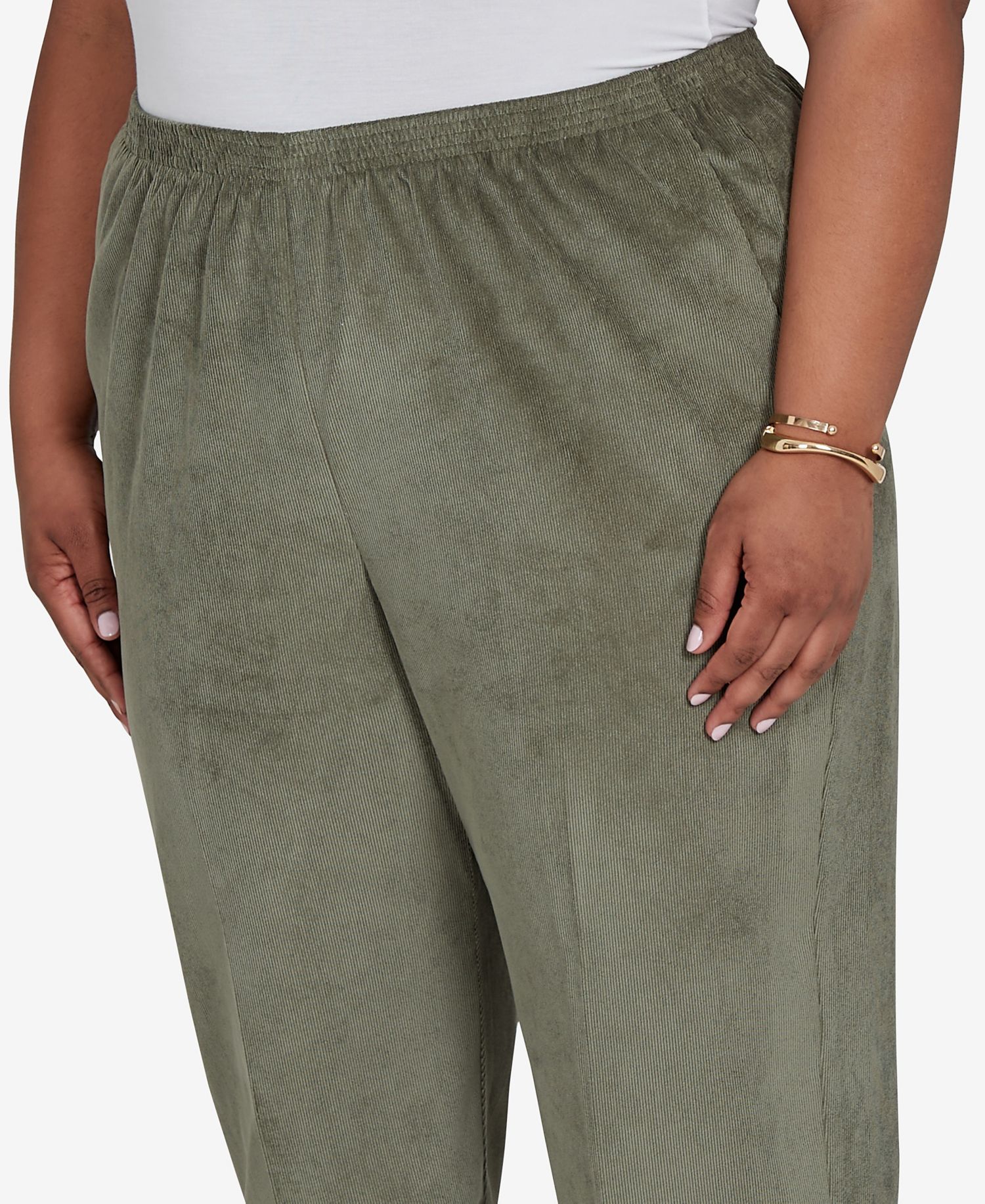 Plus Size Corduroy Elastic Waistband Pants