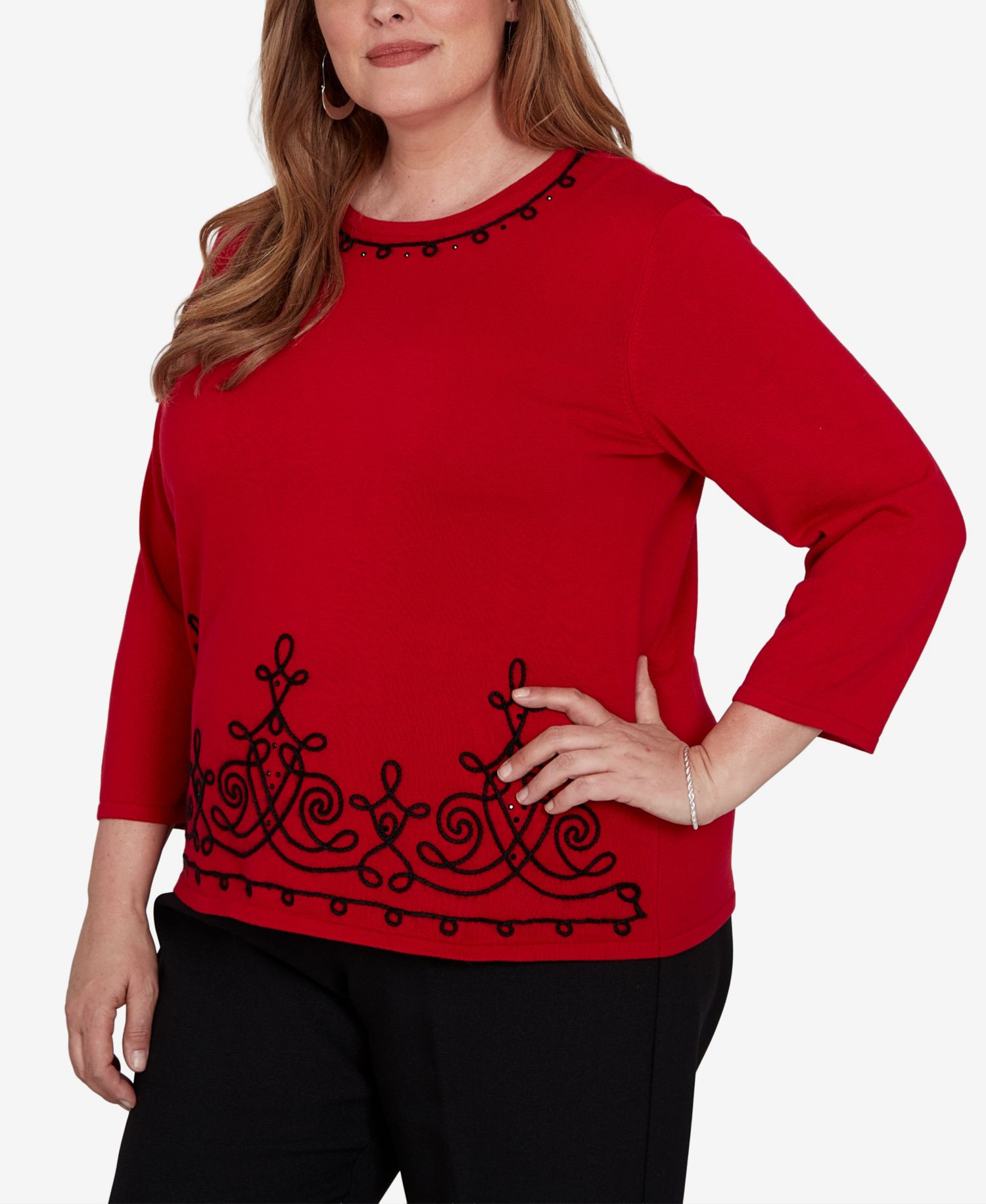 Plus Size Border Scroll Soutache Sweater
